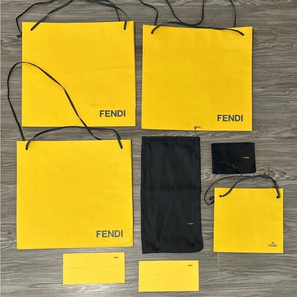 FENDI LOT OF 8 SHOPPING BAGS DUST BAGS SHOE + SELF TIE POUCH ITALY ENVELOPES